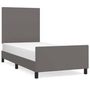 Estrutura cama c/ cabeceira couro artificial 80x200 cm cinzento H