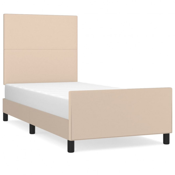 Estructura de cama cabecero cuero sintético capuchino 80x200cm M 2