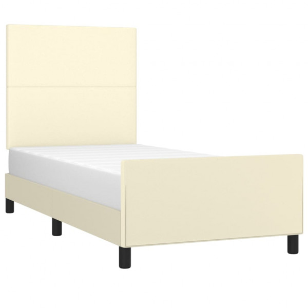 Estructura de cama con cabecero cuero sintético crema 90x190 cm M 3