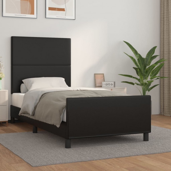 Estructura de cama con cabecero cuero sintético negro 90x200 cm D