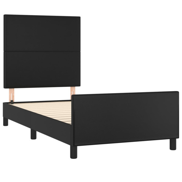Estrutura cama c/ cabeceira 90x200 cm couro artificial preto M 4