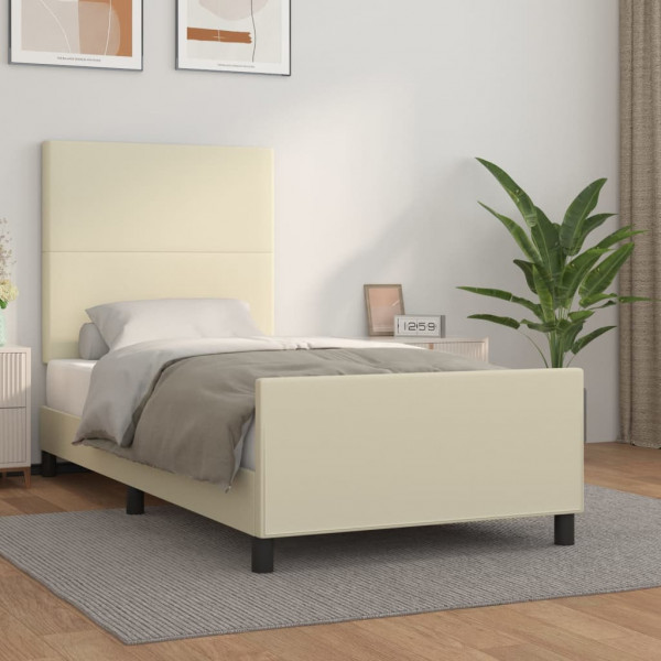 Estructura de cama con cabecero cuero sintético crema 90x200 cm D