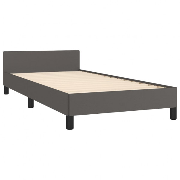 Estructura de cama con cabecero cuero sintético gris 90x200 cm M 5