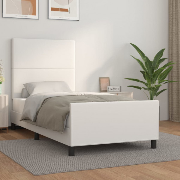 Estructura de cama cabecero cuero sintético blanco 100x200 cm D