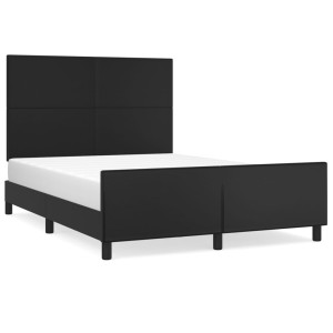 Estructura de cama con cabecero cuero sintético negro 140x190cm H