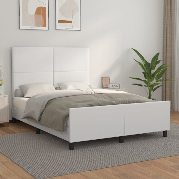 Estructura de cama cabecero cuero sintético blanco 140x190 cm D