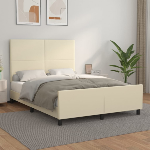 Estructura de cama con cabecero cuero sintético crema 140x190cm D