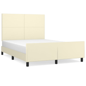 Estrutura de cama c/ cabeceira couro artificial 140x190cm creme H