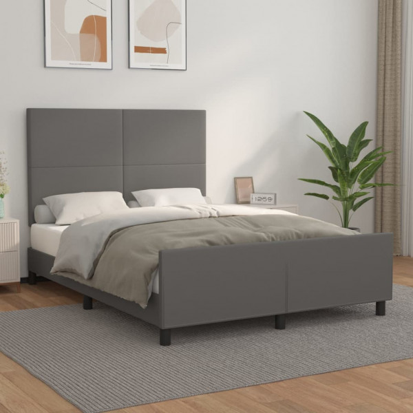 Estructura de cama con cabecero cuero sintético gris 140x190 cm D
