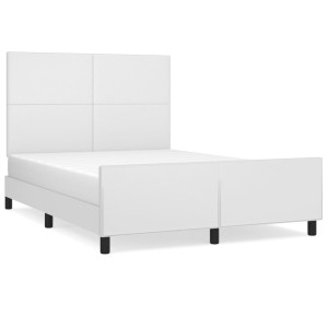 Estructura de cama cabecero cuero sintético blanco 140x200 cm H