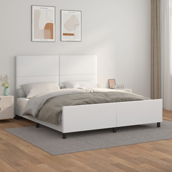 Estructura de cama cabecero cuero sintético blanco 160x200 cm D