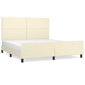 Estrutura de cama com cabeceira couro sintético creme 160x200cm H