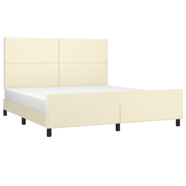 Estrutura de cama com cabeceira couro sintético creme 160x200cm M 3