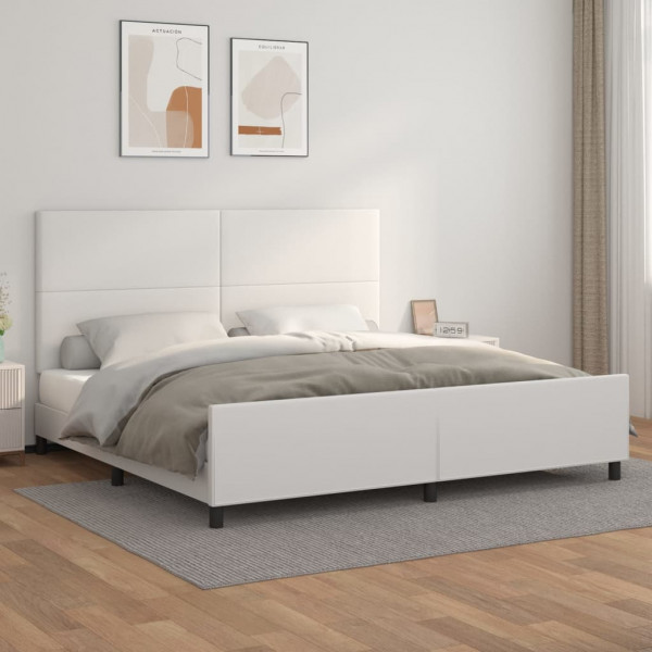 Estructura de cama cabecero cuero sintético blanco 200x200 cm D
