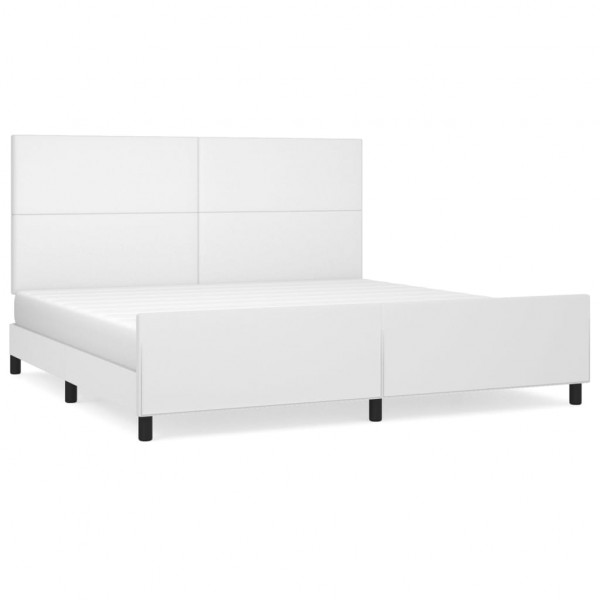 Estructura de cama cabecero cuero sintético blanco 200x200 cm M 2