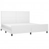 Estrutura cama c/ cabeceira couro artificial 200x200 cm branco 3
