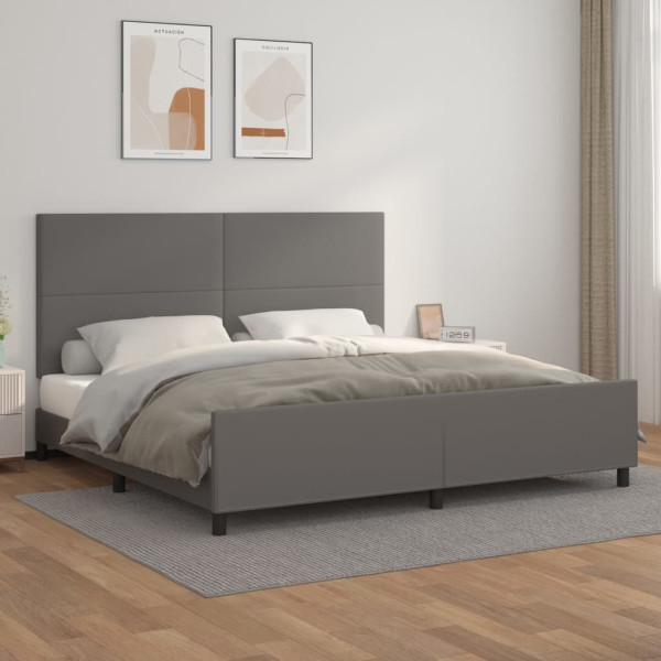 Estructura de cama con cabecero cuero sintético gris 200x200 cm D
