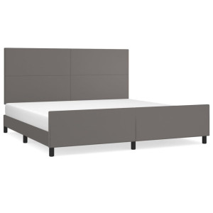 Estructura de cama con cabecero cuero sintético gris 200x200 cm H
