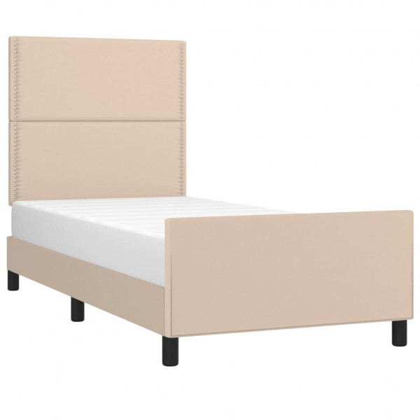 Estrutura cama c/ cabeceira couro artif. 90x190 cm cappuccino M 3