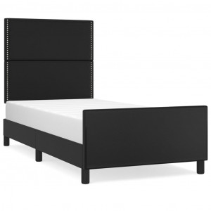 Estrutura cama c/ cabeceira 90x200 cm couro artificial preto H