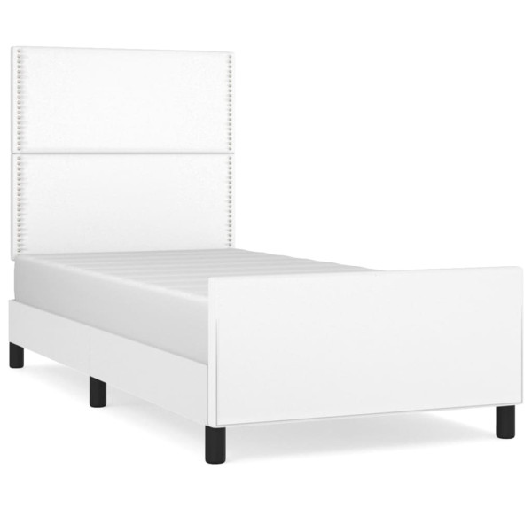 Estrutura cama c/ cabeceira 90x200 cm couro artificial branco M 2