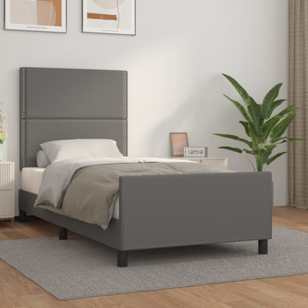 Estructura de cama con cabecero cuero sintético gris 90x200 cm D