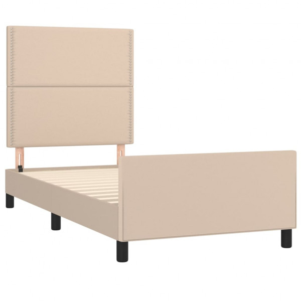 Estructura de cama cabecero cuero sintético capuchino 90x200 cm M 4