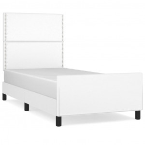 Estructura de cama cabecero cuero sintético blanco 100x200 cm H