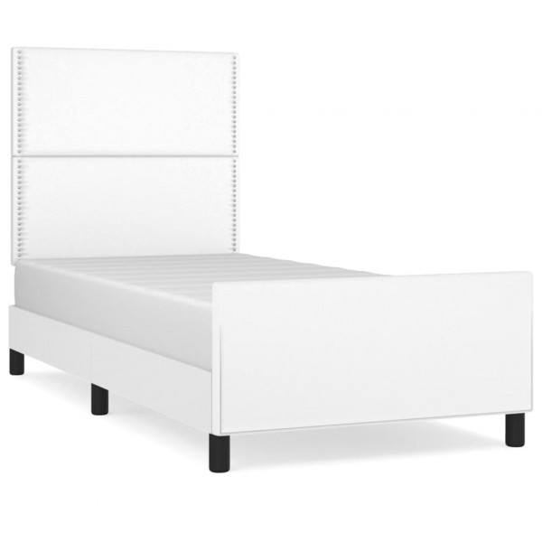 Estrutura cama c/ cabeceira 100x200 cm couro artificial branco M 2