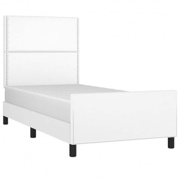 Estructura de cama cabecero cuero sintético blanco 100x200 cm M 3