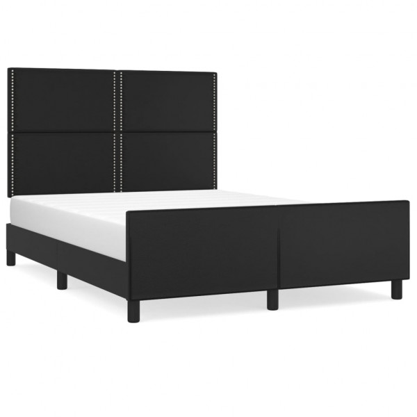 Estrutura cama c/ cabeceira 140x190 cm couro artificial preto M 2