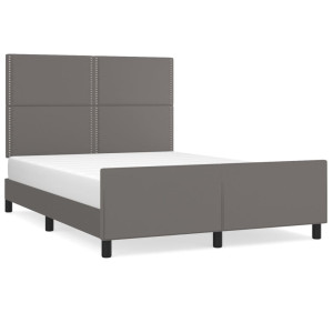 Estrutura cama c/ cabeceira 140x200cm couro artificial cinzento H