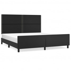Estrutura de cama c/ cabeceira 180x200cm couro artificial preto H