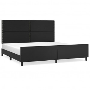 Estrutura cama c/ cabeceira 200x200 cm couro artificial preto H