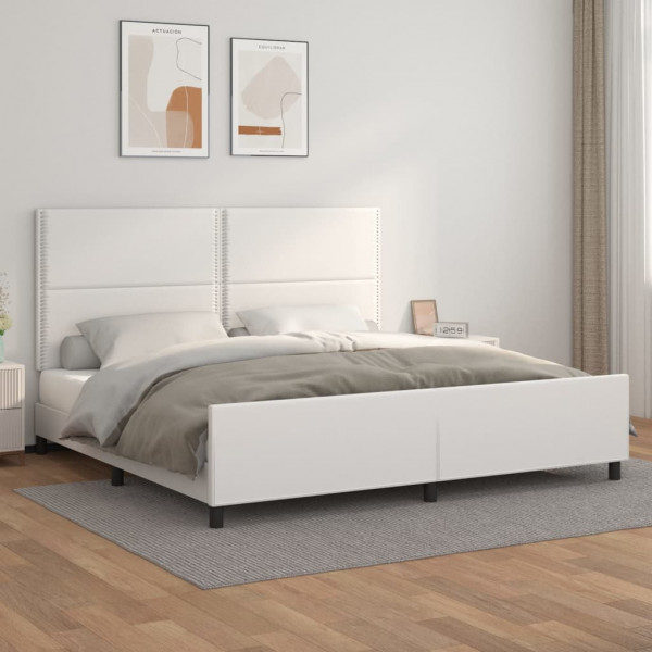 Estructura de cama cabecero cuero sintético blanco 200x200 cm D
