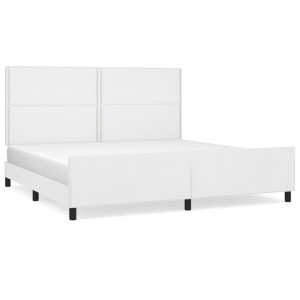 Estructura de cama cabecero cuero sintético blanco 200x200 cm H