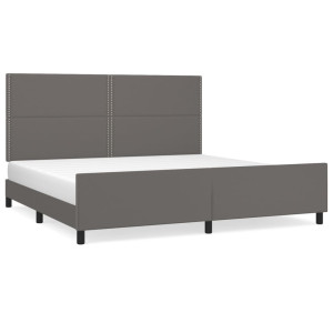 Estrutura cama c/ cabeceira 200x200cm couro artificial cinzento H