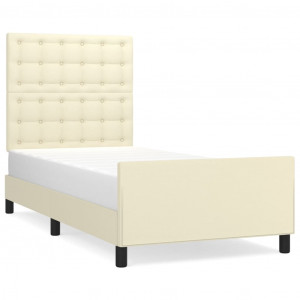 Estrutura de cama c/ cabeceira couro artificial 80x200 cm creme H