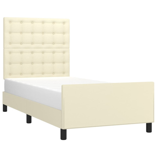 Estrutura de cama c/ cabeceira couro artificial 90x190 cm creme M 3