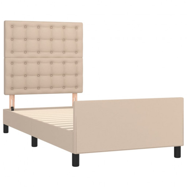 Estrutura cama cabeceira 90x200 cm couro artificial cappuccino M 4