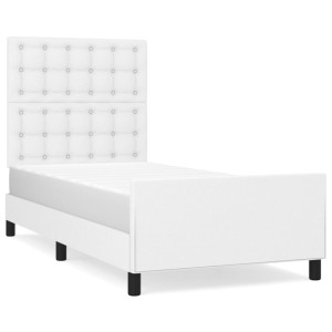 Estructura de cama cabecero cuero sintético blanco 100x200 cm H