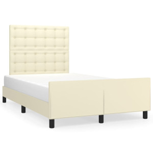 Estrutura de cama c/ cabeceira couro artificial 120x200cm creme H