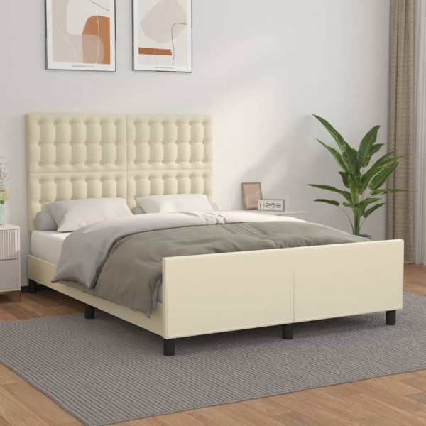 Estructura de cama con cabecero cuero sintético crema 140x190cm D