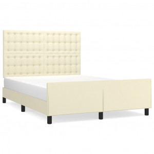 Estructura de cama con cabecero cuero sintético crema 140x190cm H