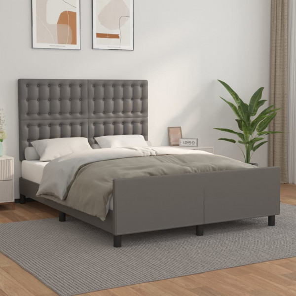Estructura de cama con cabecero cuero sintético gris 140x200cm D