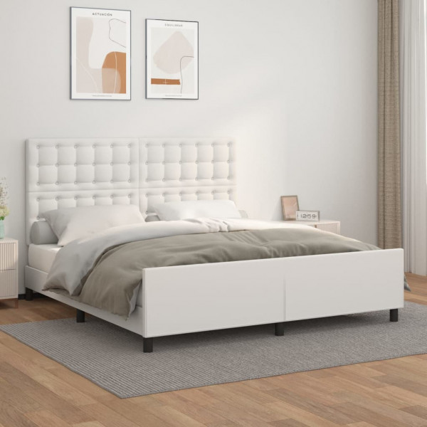 Estructura de cama cabecero cuero sintético blanco 160x200 cm D