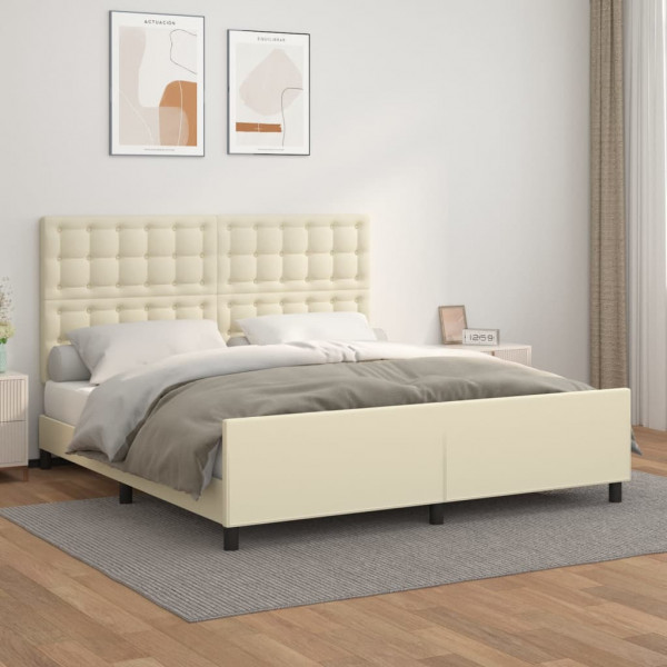 Estructura de cama con cabecero cuero sintético crema 160x200cm D