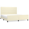 Estrutura de cama c/ cabeceira couro artificial 160x200cm creme 2