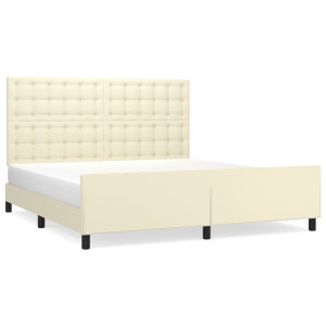 Estrutura de cama c/ cabeceira couro artificial 180x200cm creme H