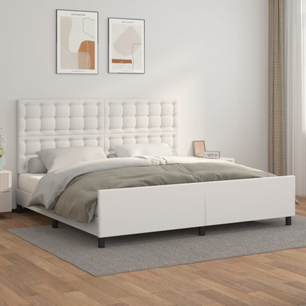 Estructura de cama cabecero cuero sintético blanco 200x200 cm D